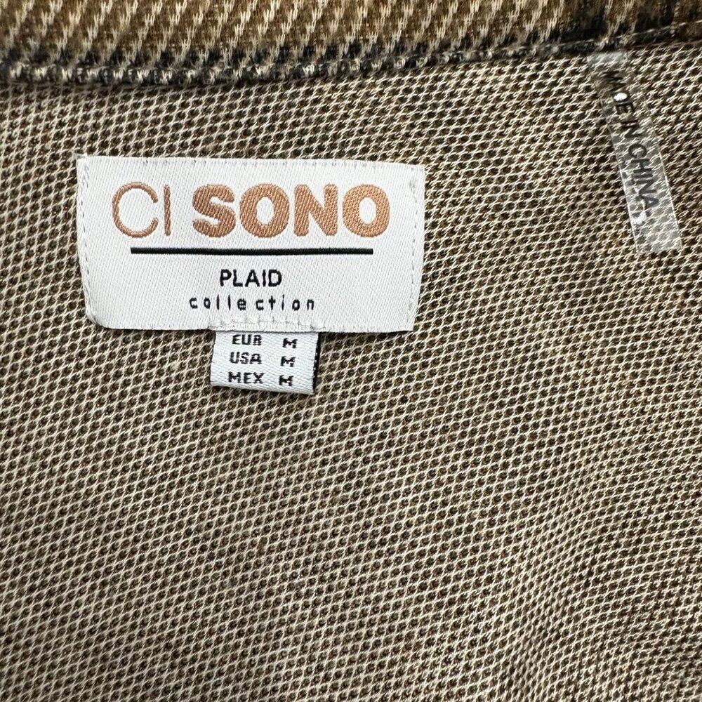 Plaid Button-Up Beige & Tan Long Sleeve Shirt Womens Size Medium CI Sono - Picture 3 of 13